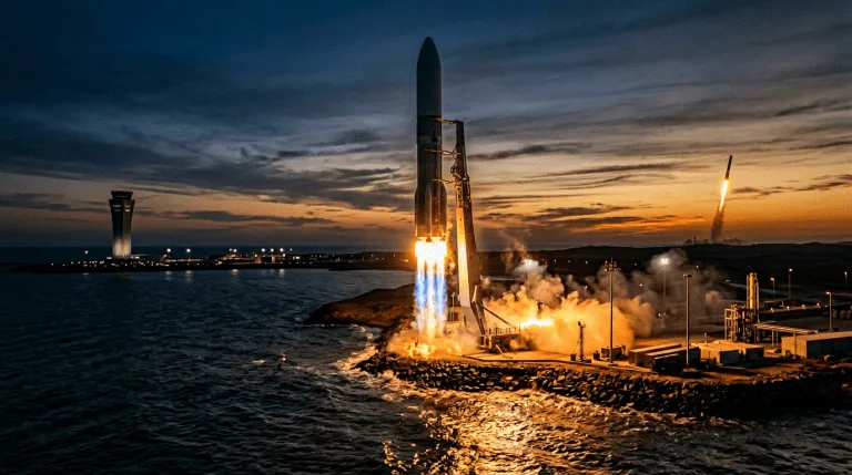 صورة توضيحية لصاروخ Starship التابع لشركة SpaceX في منصة الإطلاق التجاري