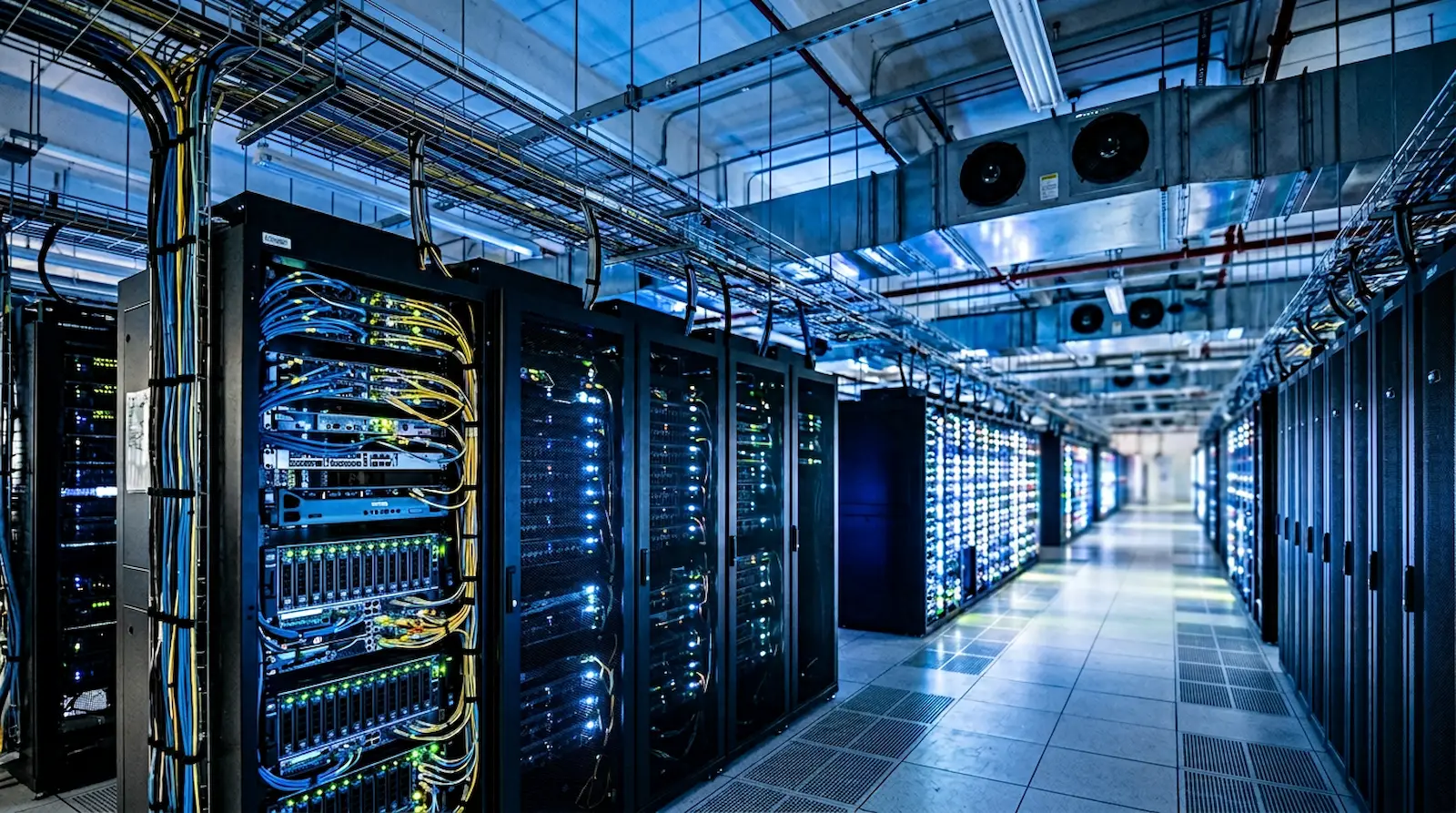 مركز بيانات ضخم يستهلك كميات هائلة من الطاقة لتشغيل خوادم الذكاء الاصطناعي