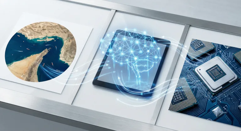 مضيق هرمز ورقائق إلكترونية ومراكز بيانات تعكس تأثير أزمة الطاقة على الذكاء الاصطناعي